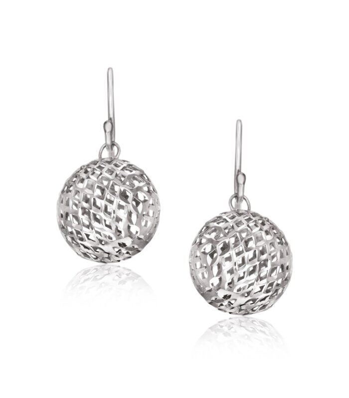 Sterling Silver Round Drop Earrings with Mesh Design