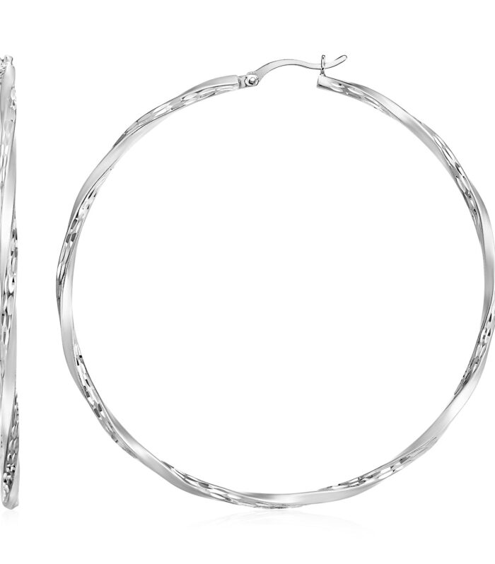 Matte and Textured Twisted Hoop Earrings in Sterling Silver