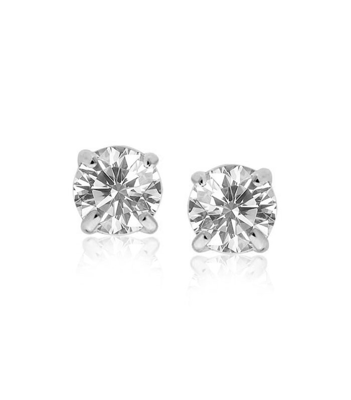 Sterling Silver Stud Earrings with White Hue Faceted Cubic Zirconia