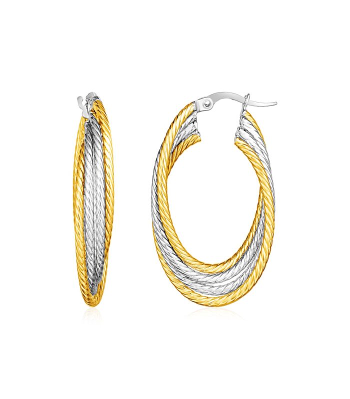 14k Two Tone Gold Four Part Oval Hoop Earrings