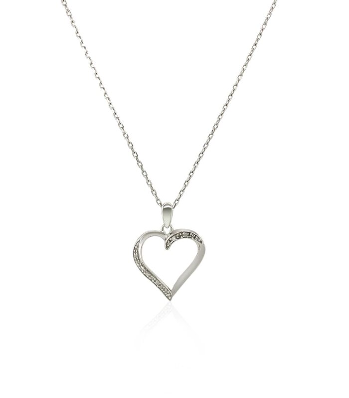 Sterling Silver Twisted Open Heart Diamond Accented Pendant (.04 cttw)