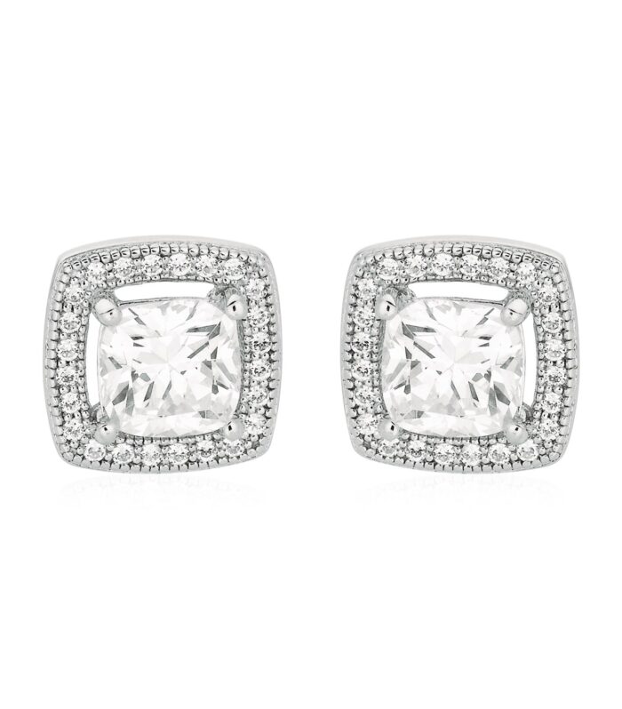 Cushion Earrings with Cubic Zirconia in Sterling Silver