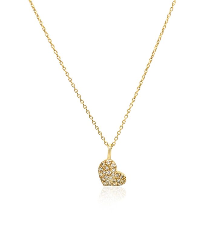 14k Yellow Gold Necklace with Gold and Diamond Heart Pendant (1/10 cttw)