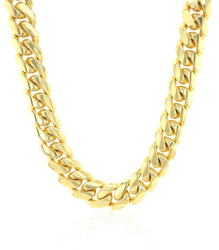 9.25mm 14k Yellow Gold Classic Miami Cuban Solid Chain