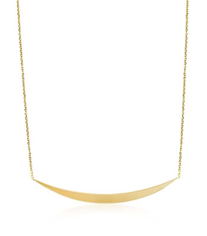14k Yellow Gold Necklace with Polished Curved Bar Pendant