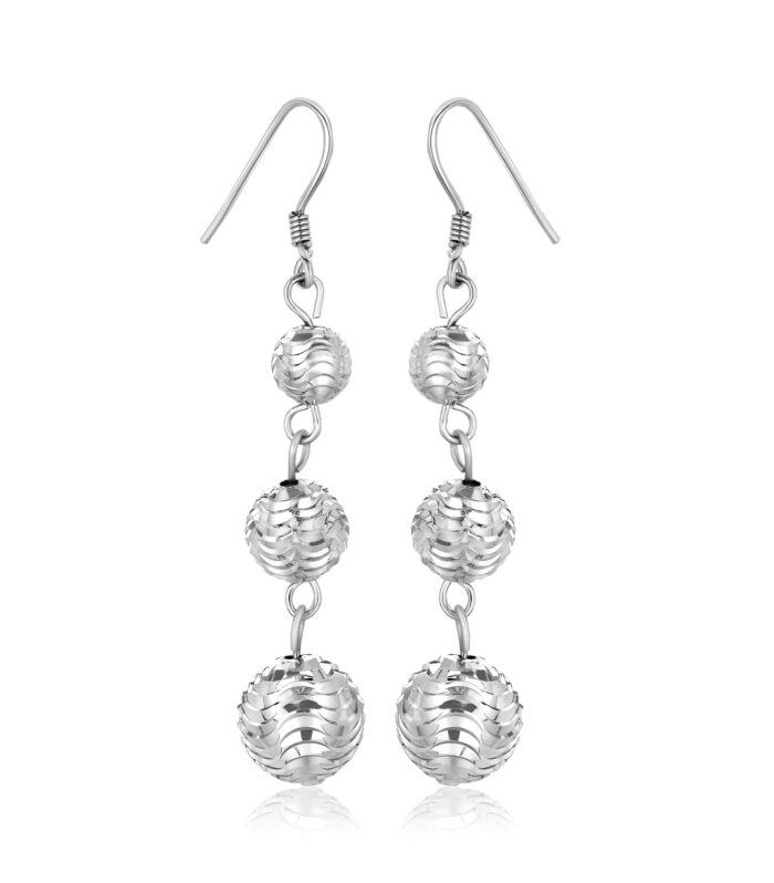 Sterling Silver Layered Textured Ball Dangling Earrings