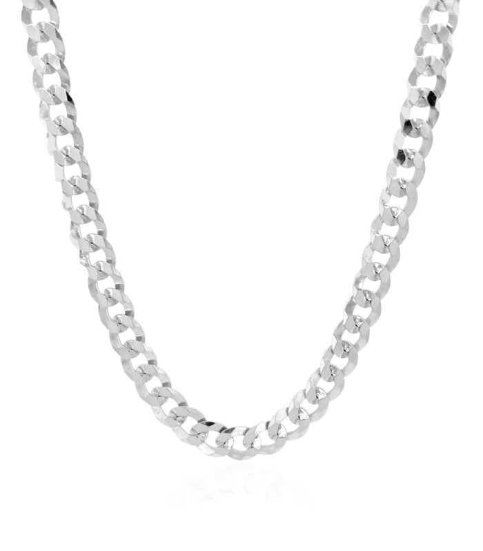 Rhodium Plated 5.6mm Sterling Silver Curb Style Chain