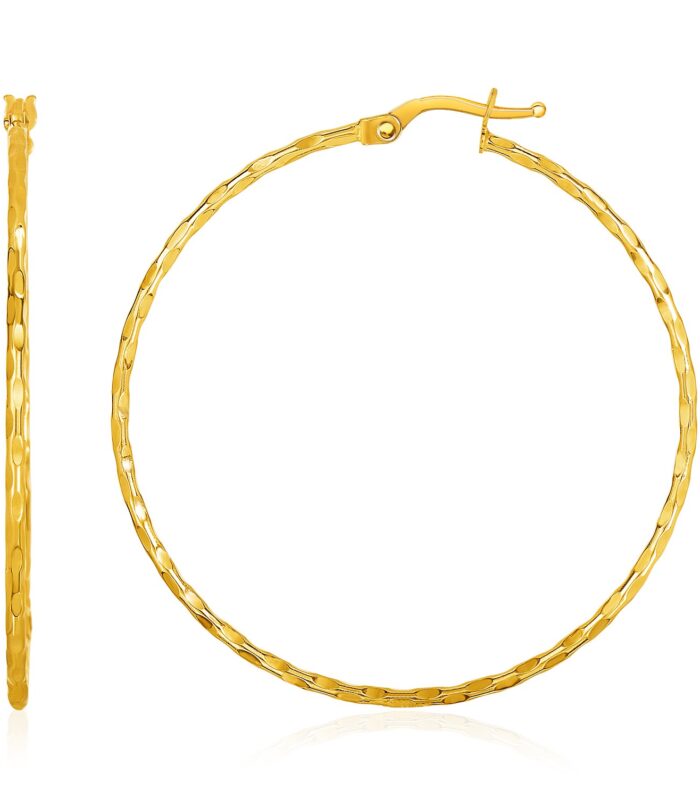 14k Yellow Gold Textured Hoop Earrings