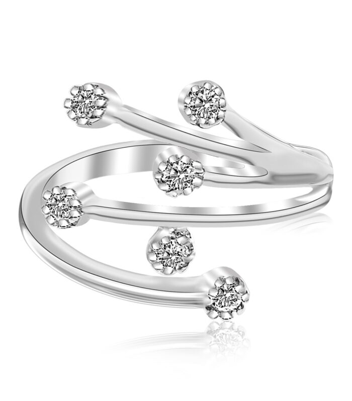 Sterling Silver Rhodium Finished White Cubic Zirconia Embellished Toe Ring