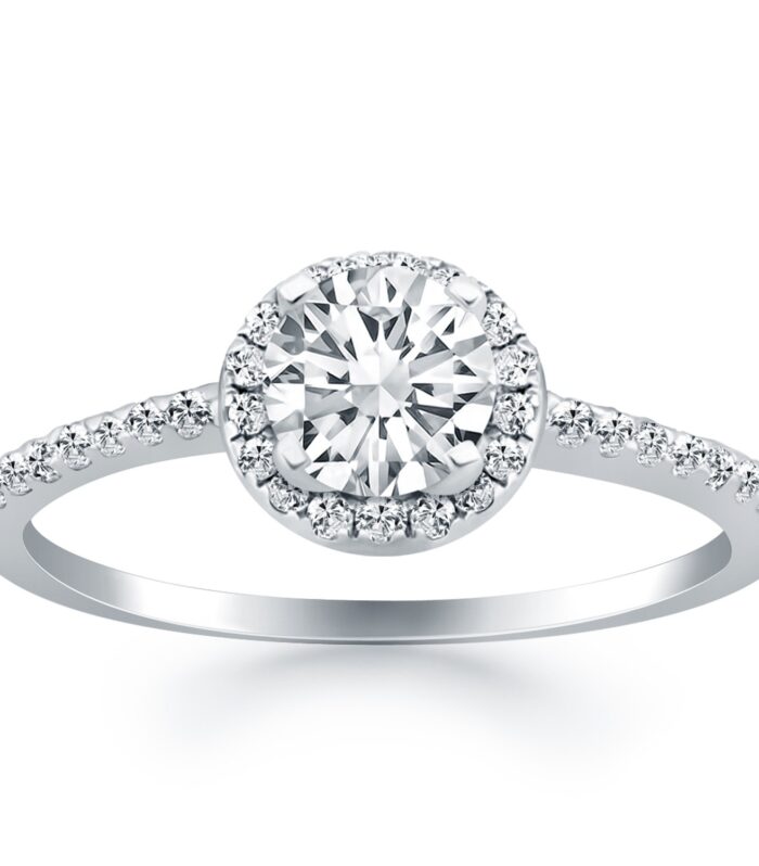 14k White Gold Diamond Halo Collar Engagement Ring