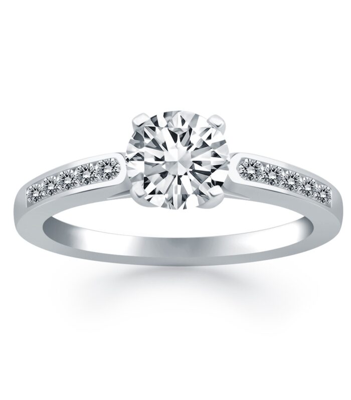 14k White Gold Diamond Channel Cathedral Engagement Ring