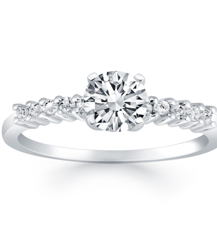 14k White Gold Diamond Engagement Ring with Shared Prong Diamond Accents