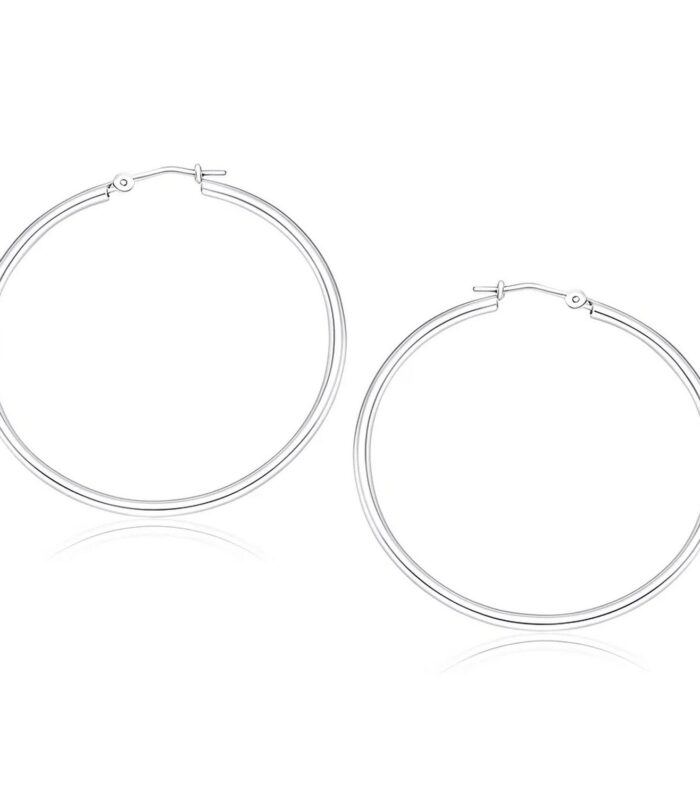 10k White Gold Polished Hoop Earrings (40 mm)
