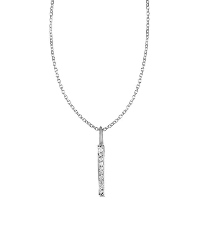 14k White Gold Bar Pendant with Diamonds