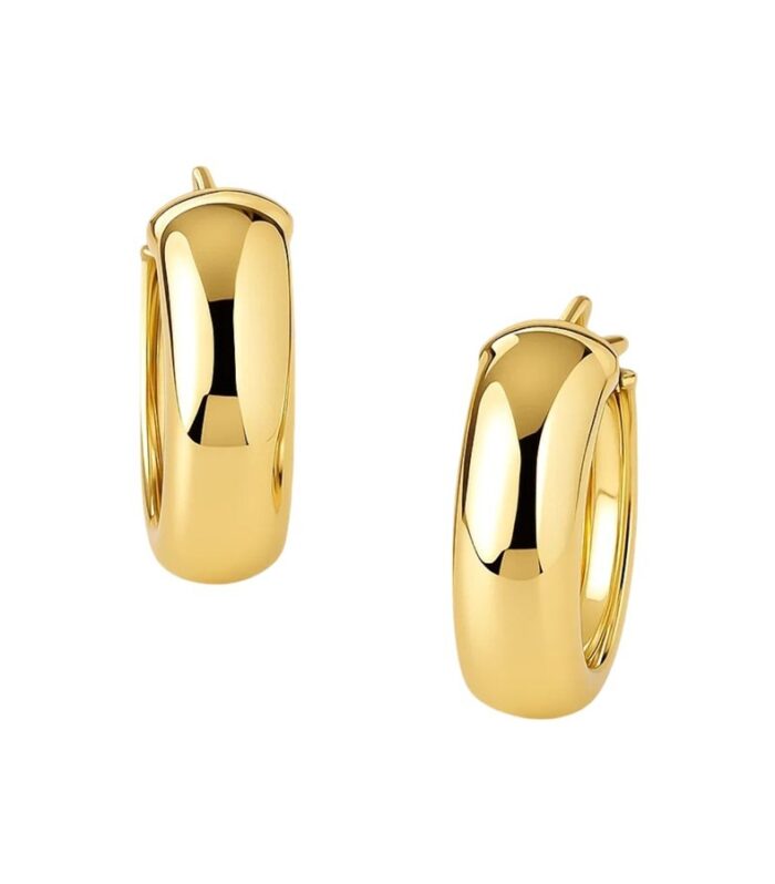 14k Yellow Gold Wide Medium Hoop Earrings with Snap Lock