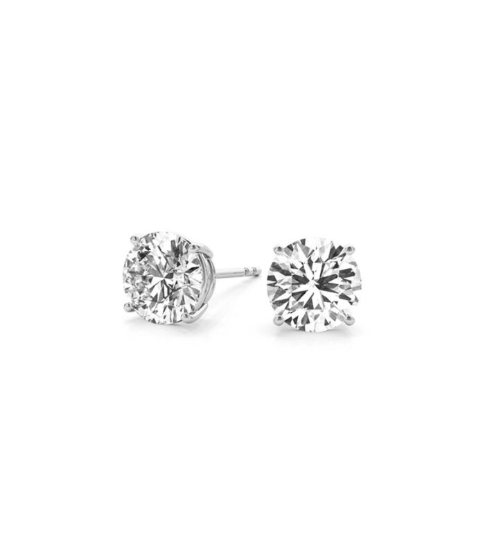14k White Gold Stud Earrings with White Hue Faceted Cubic Zirconia