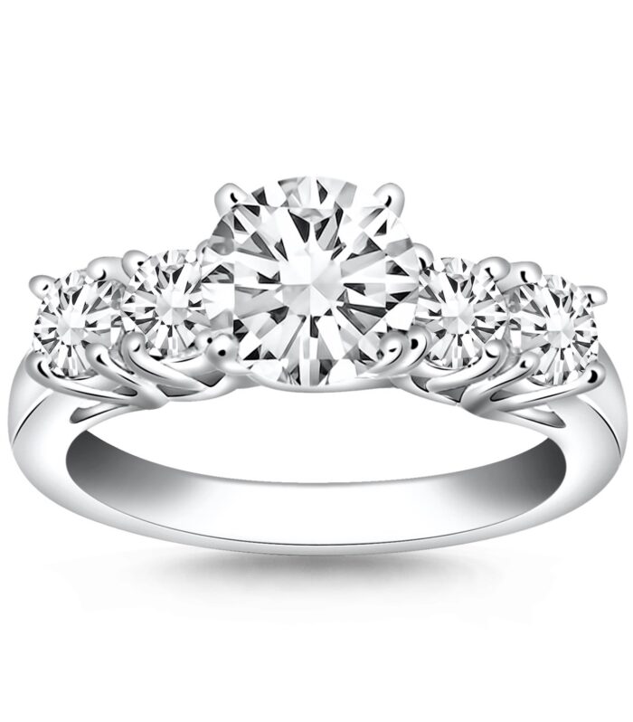 14k White Gold Five Stone Diamond Trellis Engagement Ring