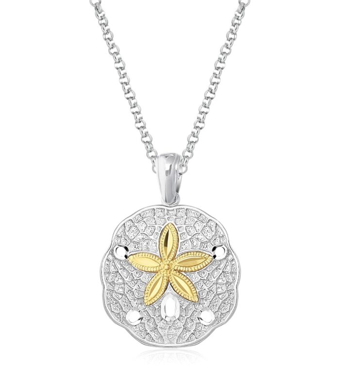 Designer Sterling Silver and 14k Yellow Gold Sand Dollar Pendant