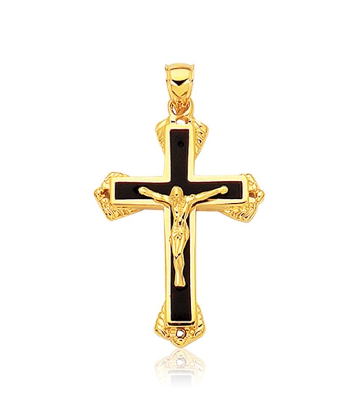 14k Yellow Gold Black Onyx Cross Pendant