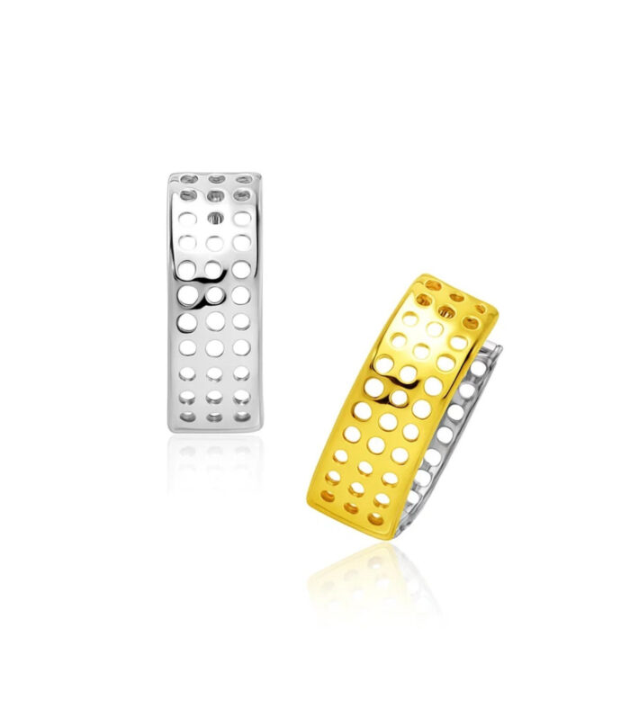 14k Two-Tone Gold Snuggable Earrings with a Mesh Style