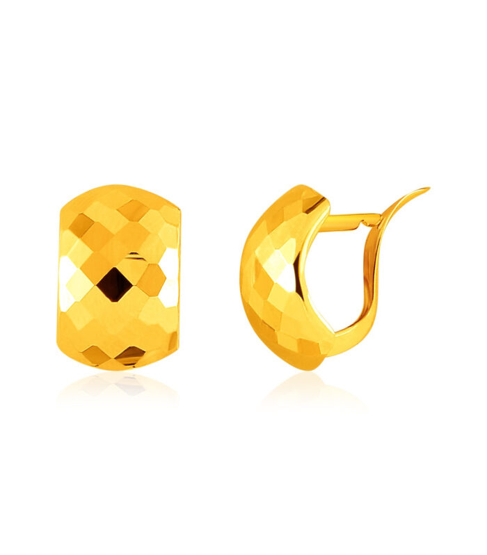14k Yellow Gold Geometric Texture Earrings