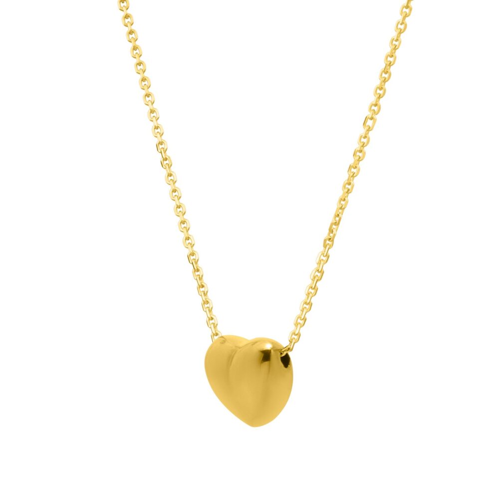 Small Puffed Heart Necklace in 14k Gold