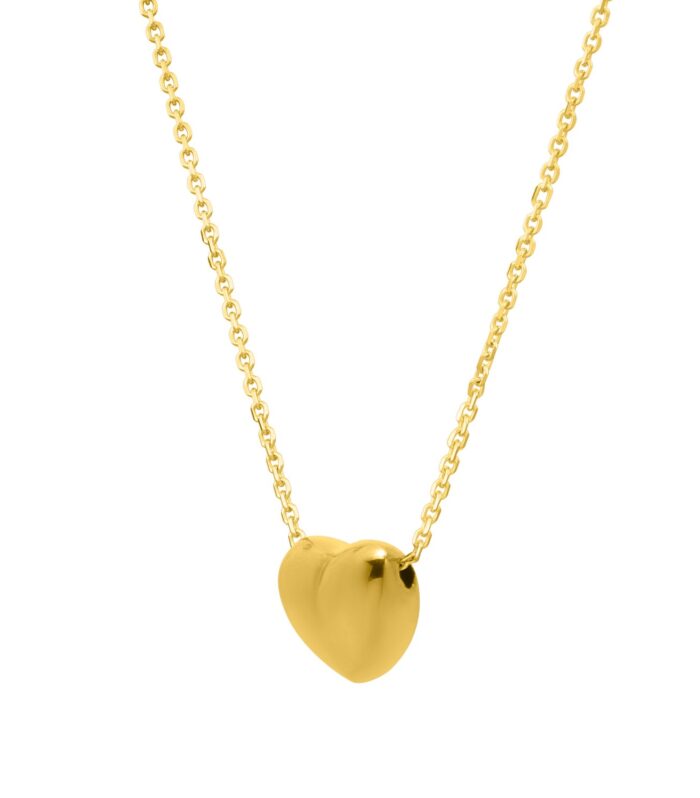 Small Puffed Heart Necklace in 14k Gold