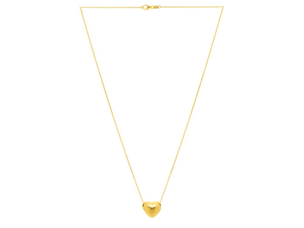 Small Puffed Heart Necklace in 14k Gold - Image 2