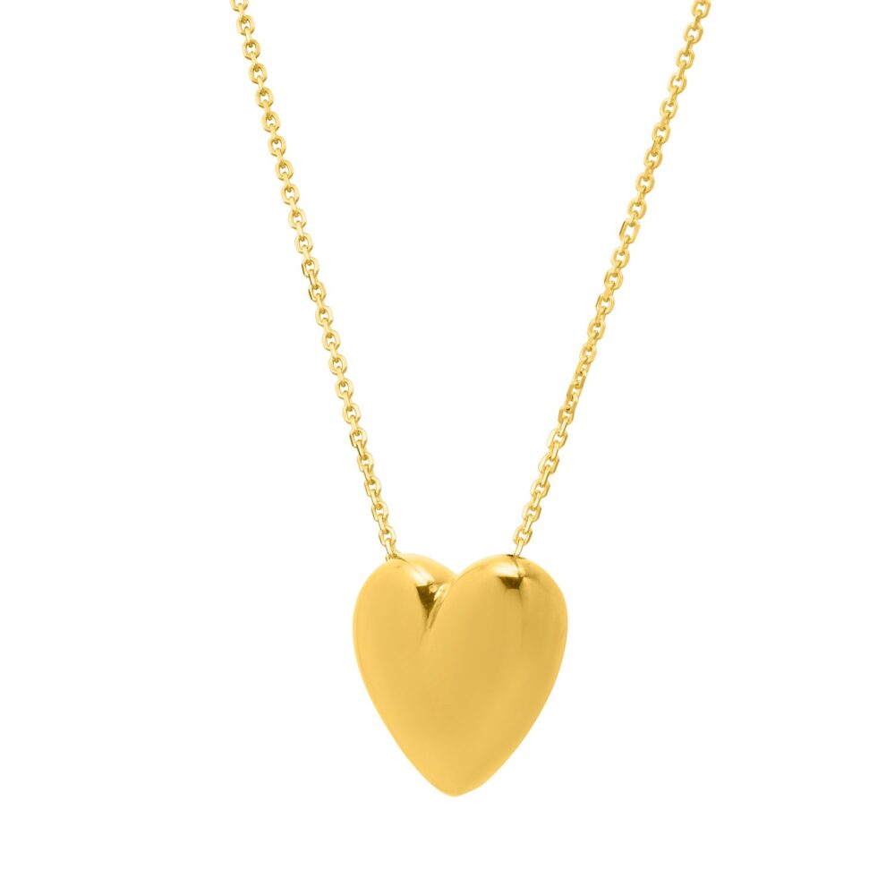 Large Puffed Heart Necklace in 14k Gold