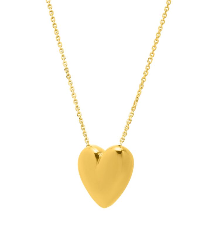 Large Puffed Heart Necklace in 14k Gold