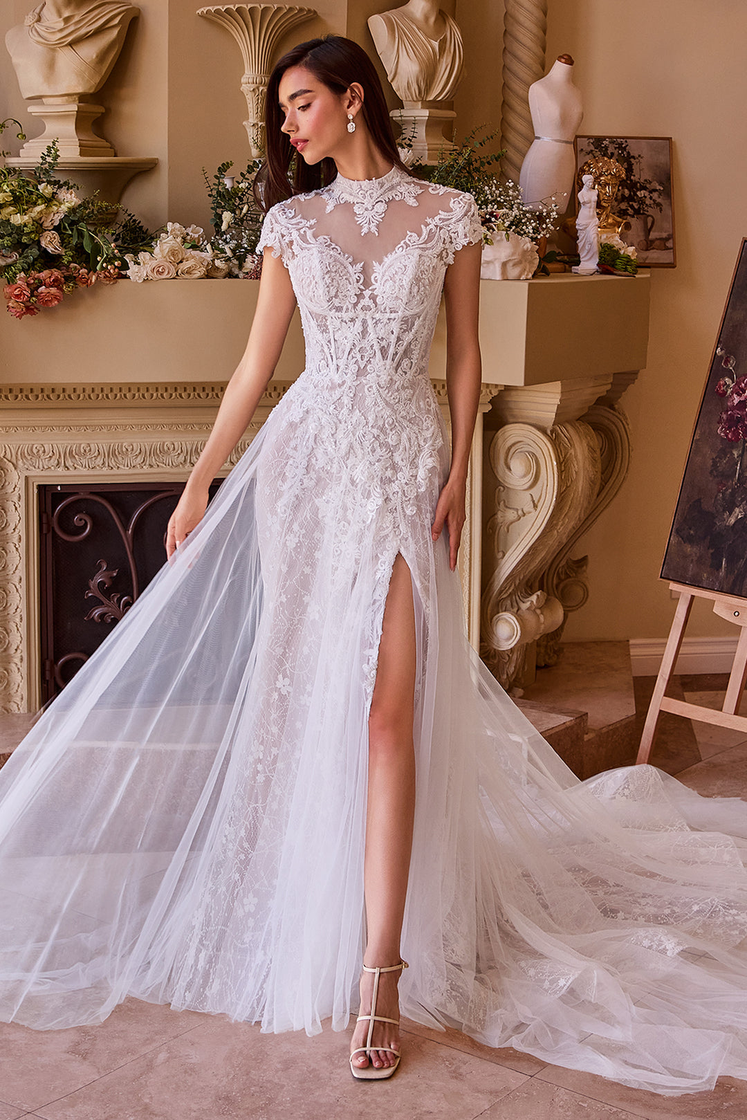 Embroidered Neckline A-Line Bridal Gown