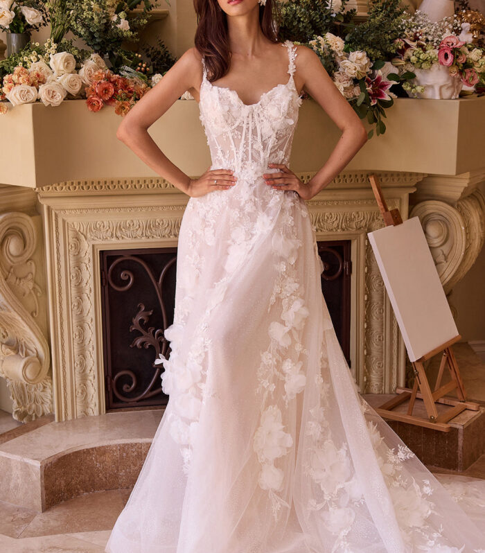 3D Floral Sleeveless Bridal Gown