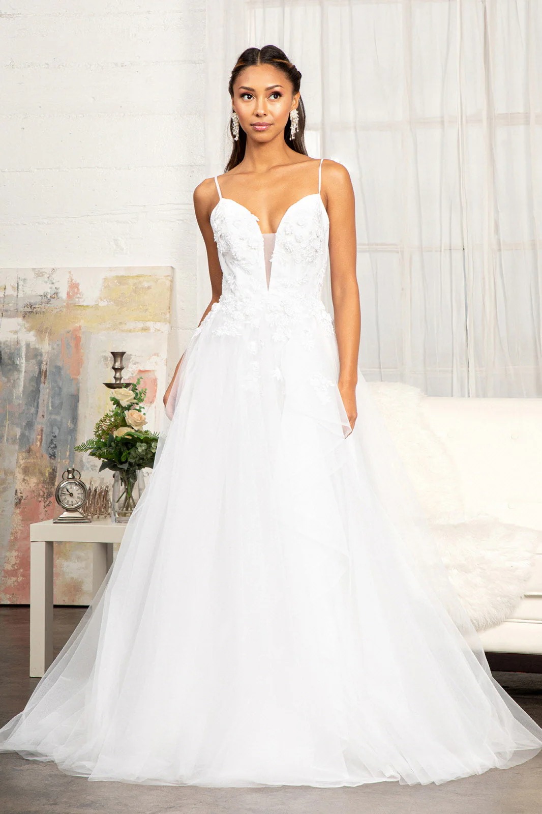 Elizabeth K GL3013 3D Floral A-Line Wedding Dress