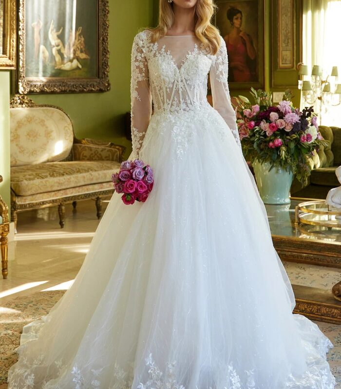 Elegant Long-Sleeve Bridal Gown