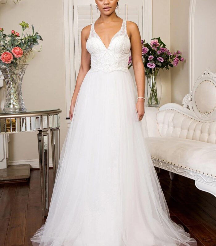 Embellished V-Neck Wedding Dress by Elizabeth K GL1901