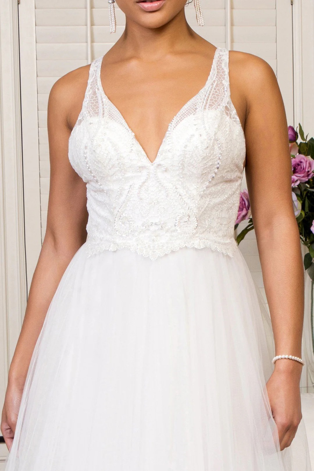 Embellished V-Neck Wedding Dress by Elizabeth K GL1901 - Image 3