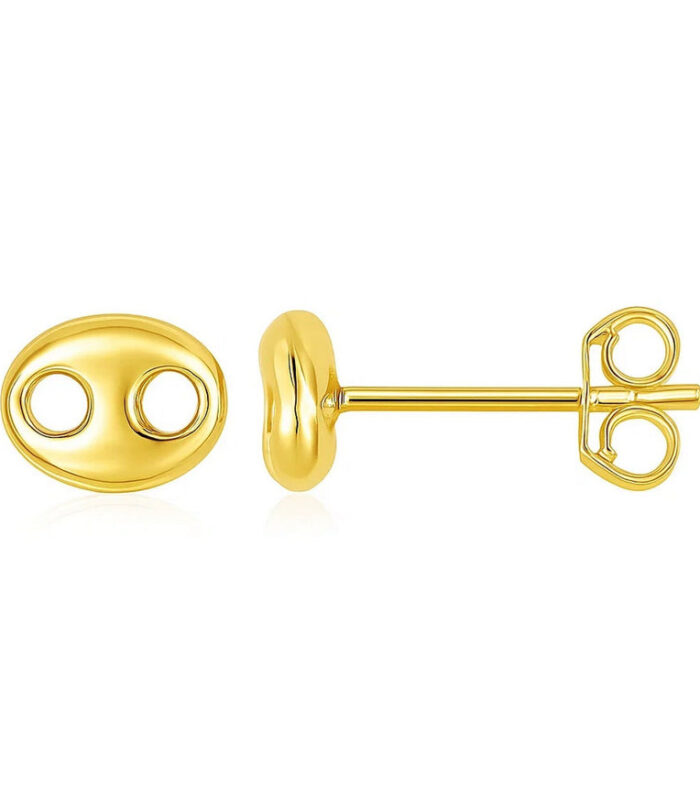 14K Yellow Gold Mariner Link Button Earrings