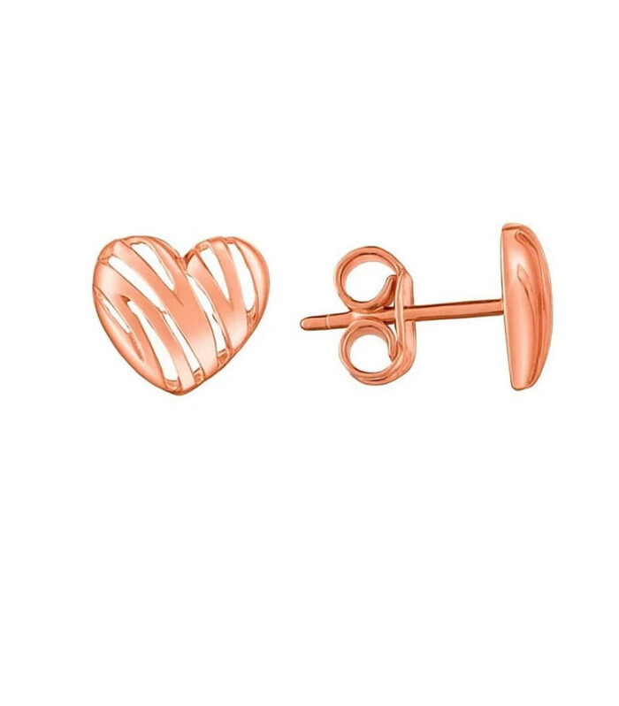14K Rose Gold High Polish Scribble Heart Stud Earrings
