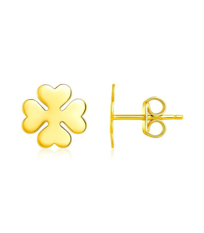 14K Yellow Gold Four Leaf Clover Earrings