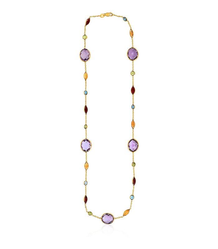 14k Gold Necklace with Multi-colored stones