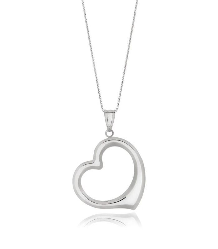 14k White Gold Floating Heart Drop Pendant