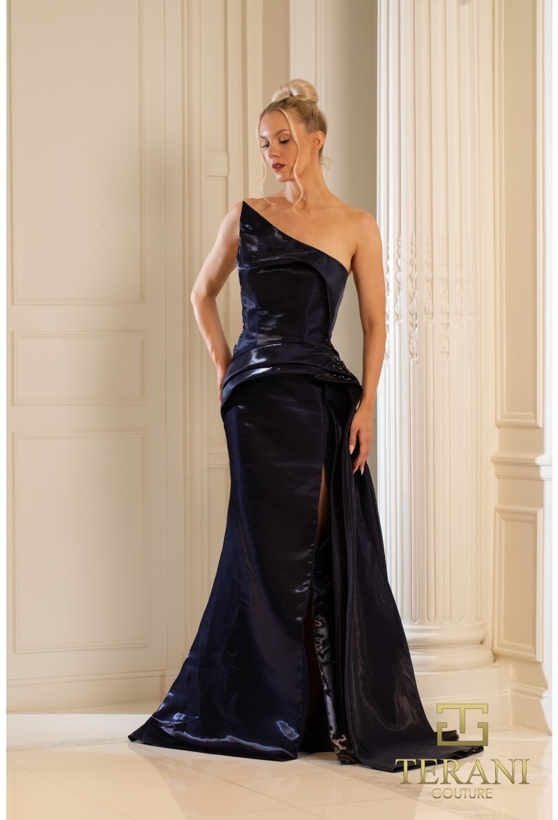 Satin One-Shoulder Gown With Sculpted Side Ruffle - Image 5