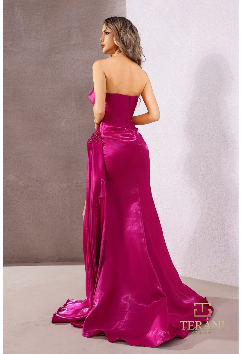 Satin One-Shoulder Gown With Sculpted Side Ruffle - Image 8