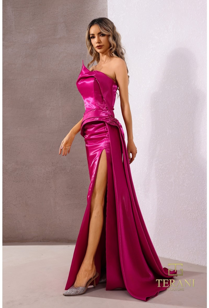 Satin One-Shoulder Gown With Sculpted Side Ruffle - Image 4