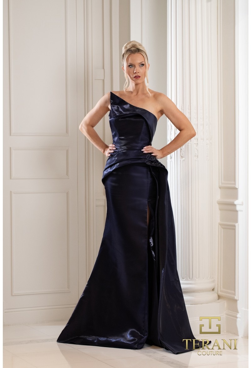 Satin One-Shoulder Gown With Sculpted Side Ruffle - Image 3