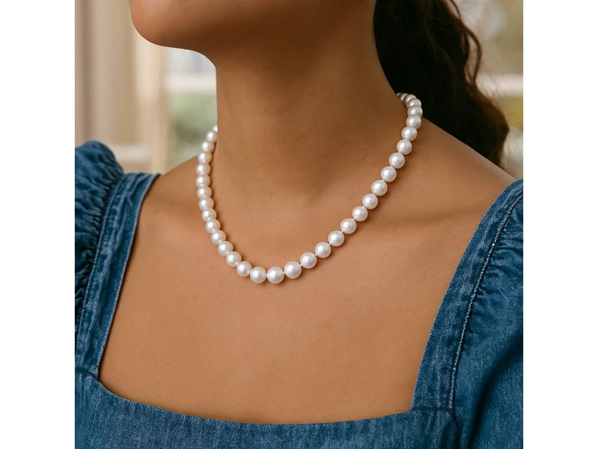 Pearl Necklace with Ball Clasp in 14k Gold - Image 3