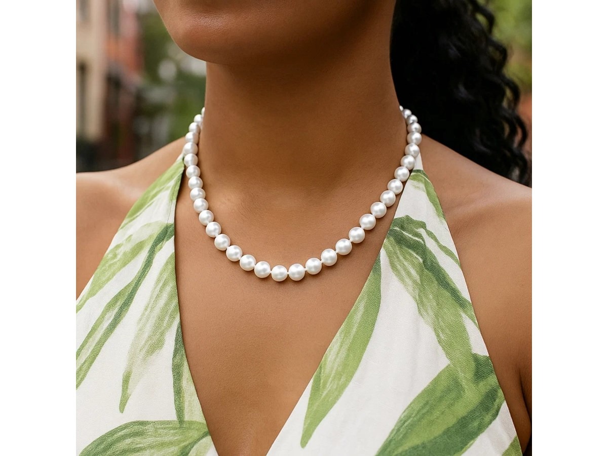 Pearl Necklace with Ball Clasp in 14k Gold - Image 4