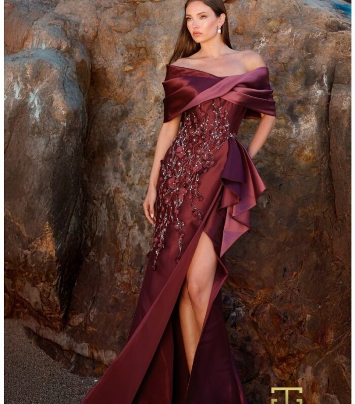 Beaded Illusion Bodice Gown With Soft A-Line Skirt