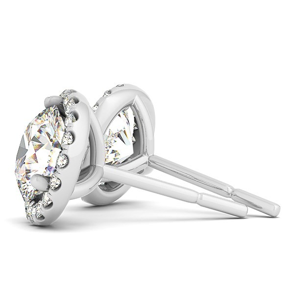 14k White Gold Round Prong Halo Style Earrings (1 cttw) - Image 2