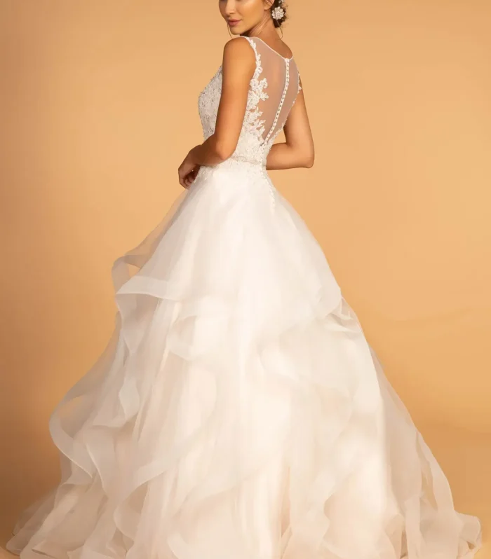 Embroidered Bodice Tulle Wedding Gown